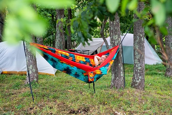 ENO DoubleNest Hammock - Lightweight, Portable, 1 to 2 Person Hammock - for Camping, Hiking, Backpacking, Travel, a Festival, or The Beach - Tie Dye/Red