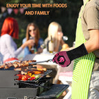 BBQ Fireproof Gloves, Grill Cut-Resistant Gloves 1472°F Heat Resistant Gloves, Non-Slip Silicone Oven Gloves, Kitchen Safe Cooking Gloves for Oven Mitts,Barbecue,Cooking, Frying,13.5 Inch-Rose Pink