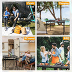 GREGIN Camping Table with Mesh Desktop, Lightweight & Portable Folding Grill Table, Height Adjustable Metal Outdoor Table for Camp, Cooking, BBQ, RV, Picnic-4 FT Black