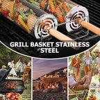 Rolling Grilling Baskets for Outdoor Grill Bbq Net Tube Stainless Steel Large Round Mesh Barbecue Accessories Wire Cylinder Cage Picnic Essentials Cooking Camping Basket for Veggies Vegetable Fish