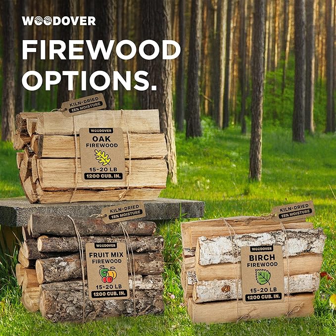 15" Birch Firewood Logs with Fire Starters Set – 1200 cub. in, 15–20 lb | Kiln-Dried & Seasoned Hardwood for Fire Pit, Fireplace | Bright Flames & Pleasant Aroma for Cozy Atmosphere