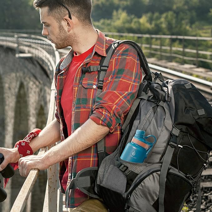 IDEUS Insulated Stainless Steel Water Bottle with 2 Leak-Proof Lids, Thermal Water Flask for Hiking Biking, 32oz, Blue Atoll