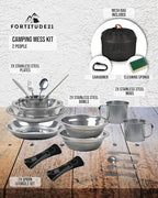 Stainless Steel Camping Mess Kit - Person's Complete Picnic & Camp Dish Set, Includes Plate, Bowl, Cup & Utensils