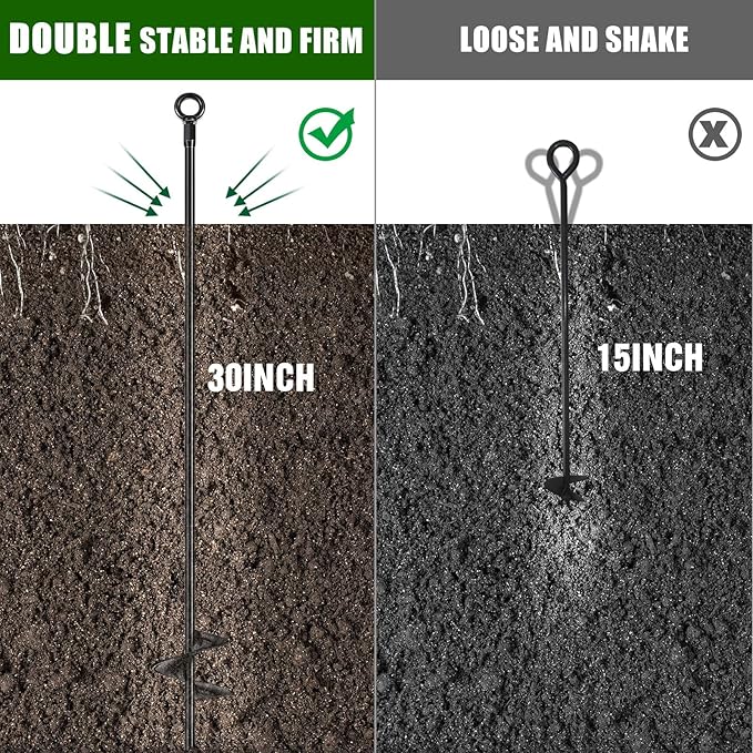 Lasnten 30 Inch Heavy Duty Ground Anchor Spiral Blade Earth Anchor Kit Metal Anchor Hook Beach Sand Stakes Camping for Securing Animals, Shelters, Tents, Canopies(Black,6 Pcs)