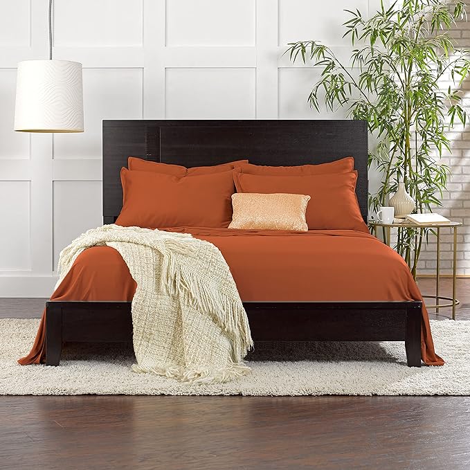 California King Sheets by Pure Bamboo, Genuine 100% Organic Viscose Derived from Bamboo Bed Sheet Set, Soft & Cooling, Double Stitching, Lifetime Quality Promise (California King, Terracotta)