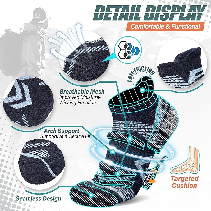 ANTSANG 6 Pairs Merino Wool Ankle Hiking Running Socks Compression Thick Cushion Breathable No Show Socks for Men Women