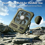 Portable Fan, Camping Fan, 20000mAh 6-Inch 18-85H Rechargeable Ultra Thin Foldable with Built-in Power Bank, LED Light, Remote Control, Hook for Outdoor Camping Tent RV Travel (Green)