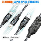 Multi Charging Cable 2ft 2Pack 3 in 1 Charger Cord, Short Multiple Rapid Nylon Braided Cable USB Charging Cable Multi Phone Charger Cord with Type C Micro Lightning USB Connectors for Cell Phones