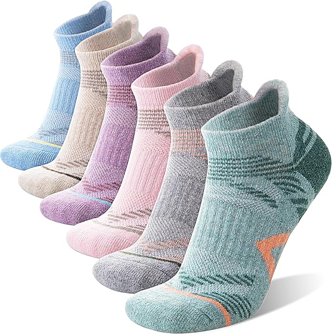 ANTSANG 6 Pairs Merino Wool Ankle Hiking Running Socks Compression Thick Cushion Breathable No Show Socks for Men Women