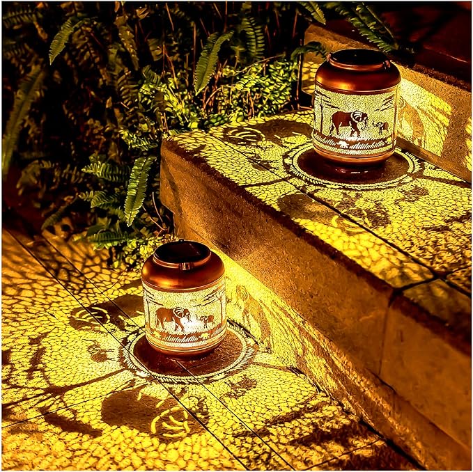 Elephant Solar Lanterns Outdoor Waterproof Hanging Solar Lights Elephant Gifts for Women/Men/Elephant Lovers Gifts Metal Decorative LED Elephant Lanterns for Garden Decor,Patio,Lawn,Pathway,Yard