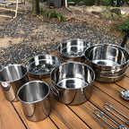 Camping Cookware Mess Kit Set 304 Stainless Steel 12-Piece Lightweight Backpacking Cooking Set Outdoor Cook Gear for Family Hiking, Picnic(Pot, Frying Pan, Bowl, Plate, Spoon, Fork)