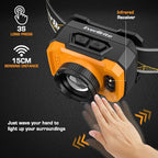 EverBrite 600 Lumen Headlamp, Rechargeable Headlight with 4 Modes, Super Bright Head Lamp with Spotlight & Floodlight, Motion Sensor, Memory Function for Camping, Hiking-Orange