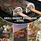 Rolling Grilling Baskets for Outdoor Grill Bbq Net Tube Must Have Large Round Mesh Barbecue Cooking Cylinder Cage Essentials Gadgets Accessories for Picnic Fish Meat Veggies Vegetable, Gift for Men