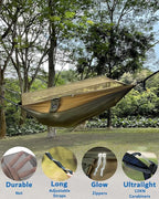 Sunyear Camping Hammock, Portable Single & Double Hammock with Net, 2 Person Hammock Tent with 2 * 10ft Straps, Best for Outdoor Hiking Survival Travel