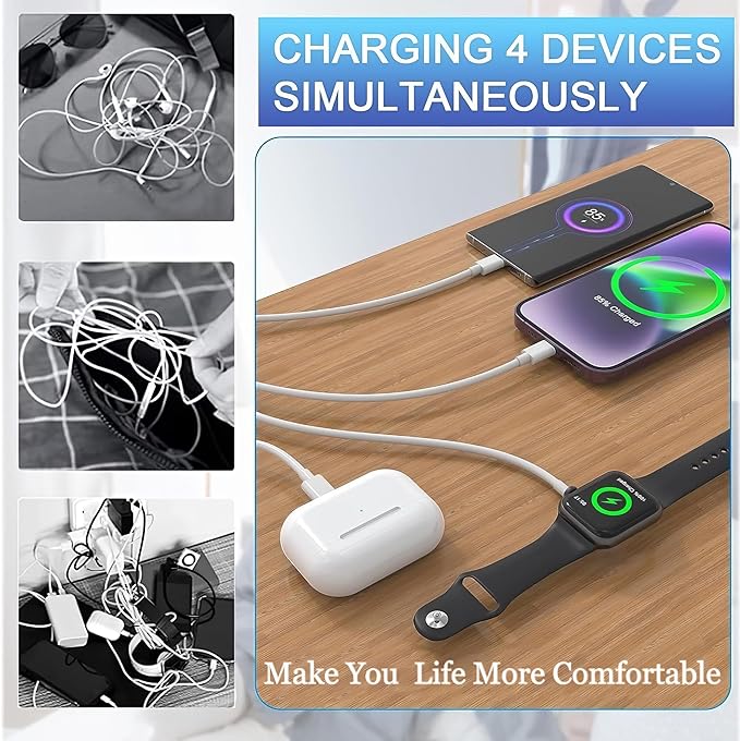 Apple Watch Charger USB C with 30W PD Fast Wall Plug for Apple Watch/iPhone 16 Pro Max Plus/15/14, 4 in 2 Wireless Magnetic Charging Cable for iWatch Series 10/9-1/SE/Ultra, Multi Cord for Travel 6FT