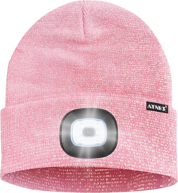 ATNKE LED Lighted Beanie Hat,USB Rechargeable 4 LED Running Headlamp Bright Cap with The Light Gifts for Men and Women