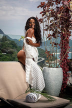 Black & White Brands Brazilian Beach/Pool/Bath Towel - Ultimate Absorbent Luxury XL 36x70 100% Cotton Wave (2 Towels White Poly Pinstripe)