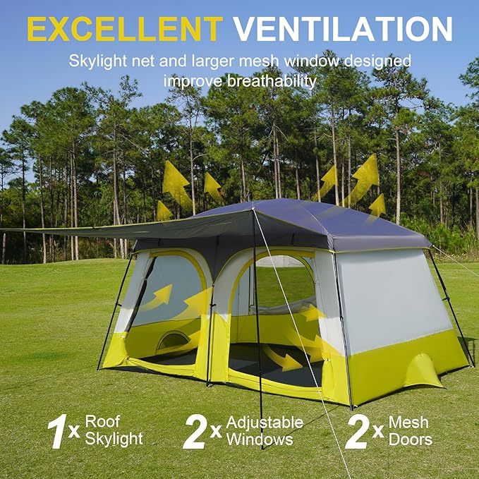 Vidalido Tents，3-4 Person Camping Tent with Extended Vestibule，Weather Resistant Family Tents with Breathable Mesh Windows，Easy Install Waterproof Outdoor Tent for Backpacking and Camping Hiking