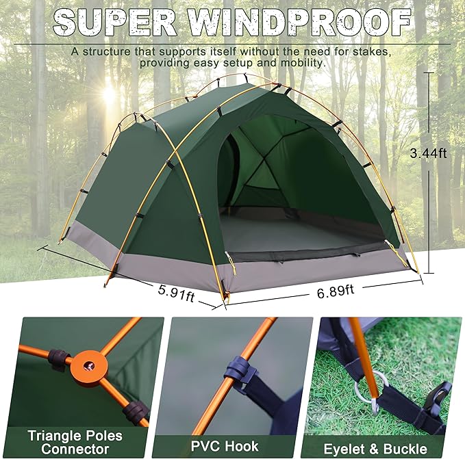 2-3 Person Backpacking Tent Double Doors 2 Vestibule 2 Skylight, Two Person Tents Waterproof Windproof 2 Man Tent for Camping Hiking Motor Cycling Biking Fishing Mountaineering UPF 50+