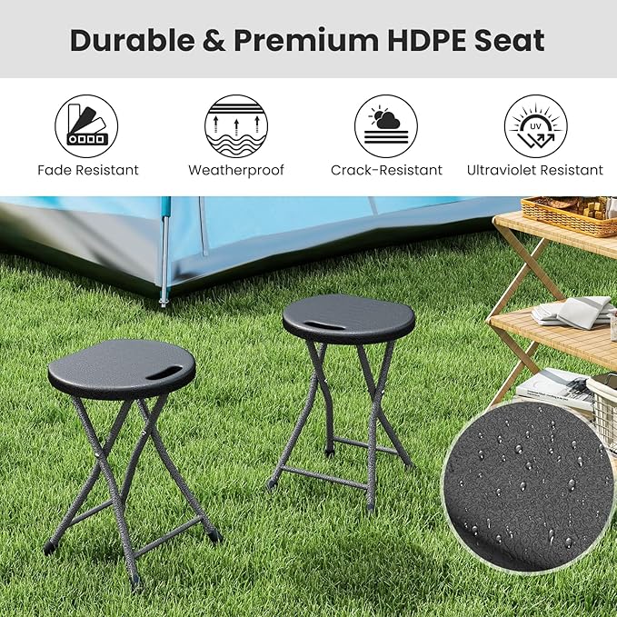 Goplus Folding Stool, 2 Pack 18 inch Foldable Camping Stool for Adults with 440 lb Capacity, Portable Plastic Fold up Stool, Collapsible Round Stool with Handle for Fishing Hiking Gardening BBQ
