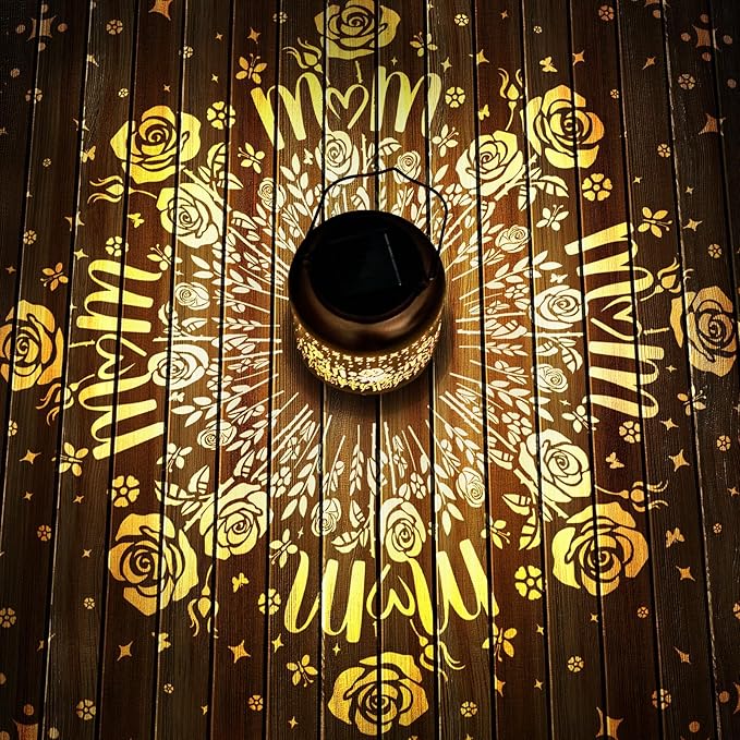 Birthday Gifts for Women Mom Grandma Solar Lantern Outdoor Waterproof, Gardening Gifts for Women, Rose Flowers Garden Decor Hanging Solar Lights Yard Decorations Outdoor, Backyard, Patio, Porch