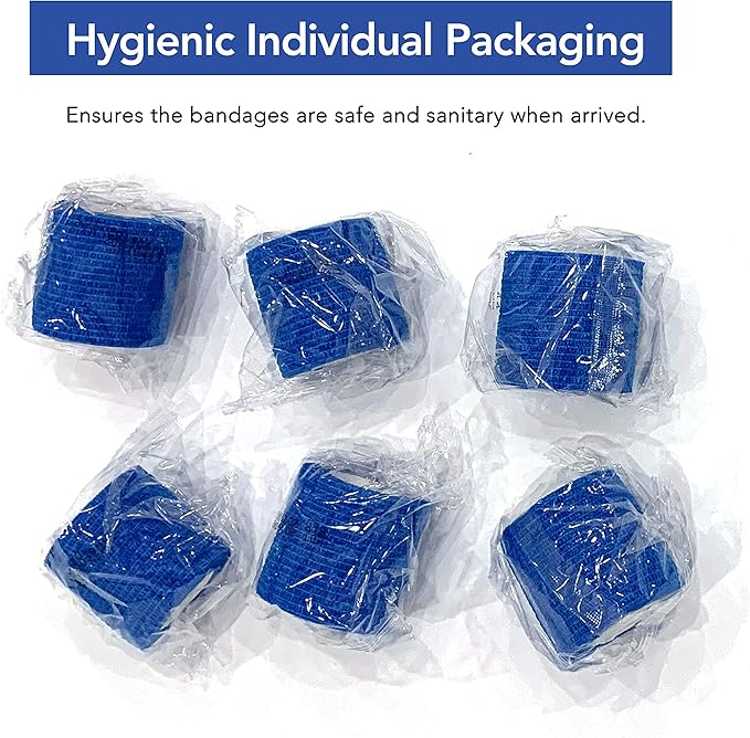 RISEN Cohesive Bandage 2” x 5 Yards, 6 Rolls, Self Adherent Wrap Medical Tape, Adhesive Flexible Breathable First Aid Gauze Ideal for Stretch Athletic