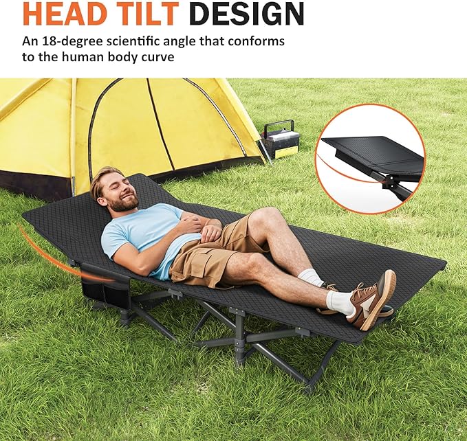 ATORPOK Camping Cot for Adults with Cushion Comfortable, Portable Folding Bed for Sleeping Supports 450 lbs (Blue)