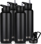 HASLE OUTFITTERS 40oz Stainless Steel Water Bottle, Vacuum Insulated Double Walled Leak Proof Sports Water Bottle with 2 Lids (Straw and Spout Lid) Thermo Mug Keep Cold and Hot(Black,4)