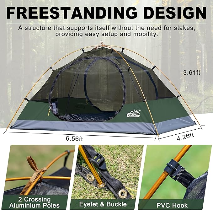 2 Person Backpacking Tent, Waterproof Windproof Two Person Tent, Lightweight Easy Setup 2 Man Tent for Camping Hiking Cycling