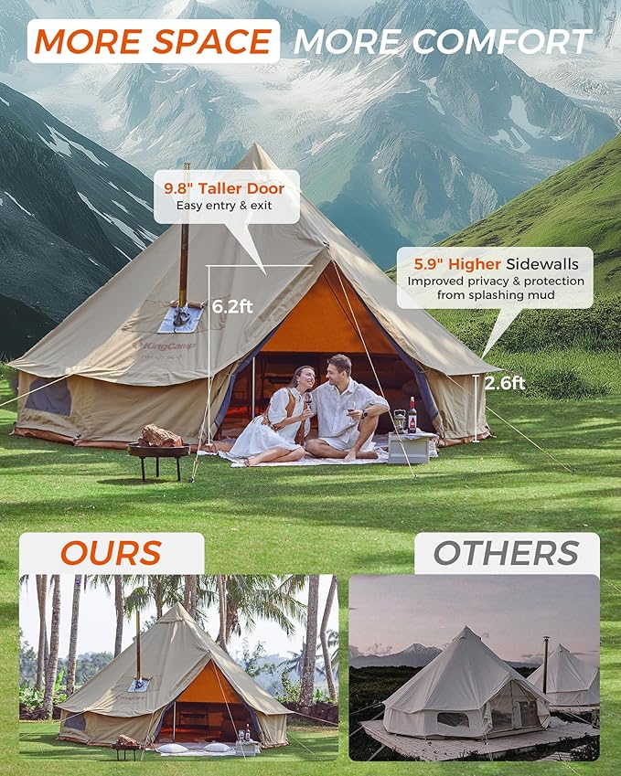 KingCamp Canvas Bell Yurt Tents, 4 Seasons Large Waterproof & Windproof Luxury Glamping Tent w/Stove Jack for Family Outdoor Camping, Hunting, Parties