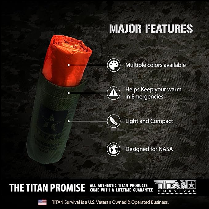 TITANSurvival Emergency Sleeping Bags for Survival 36” x 78” - 90% Heat Retention, 41% Thicker & Waterproof - Durable Survival Sleeping Bag for Cold Weather Camping - Thermal Sleeping Bag Outdoor Use