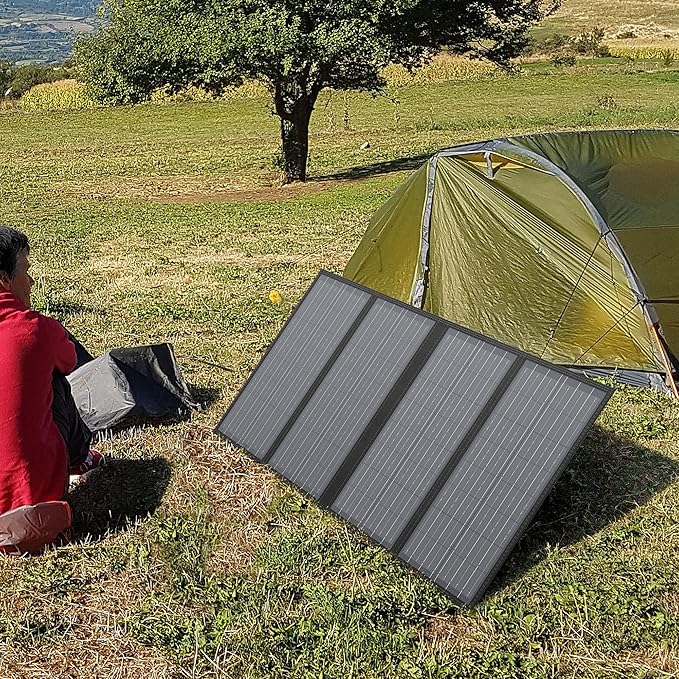 Foldable Solar Panel Charger 60W with 18V DC Output (11 Connectors) for 100W~350W Portable Power Stations Jackery/Rockpals/Flashfish/Enginstar, Portable Solar Generator for Outdoor Camping Van RV Trip