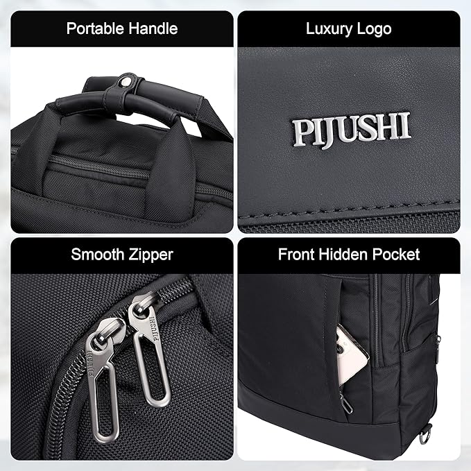 PIJUSHI Laptop Backpack for Women Men Personal Item Travel Backpack Convertible Carry on Bag Flight Approved(PE042 Black)