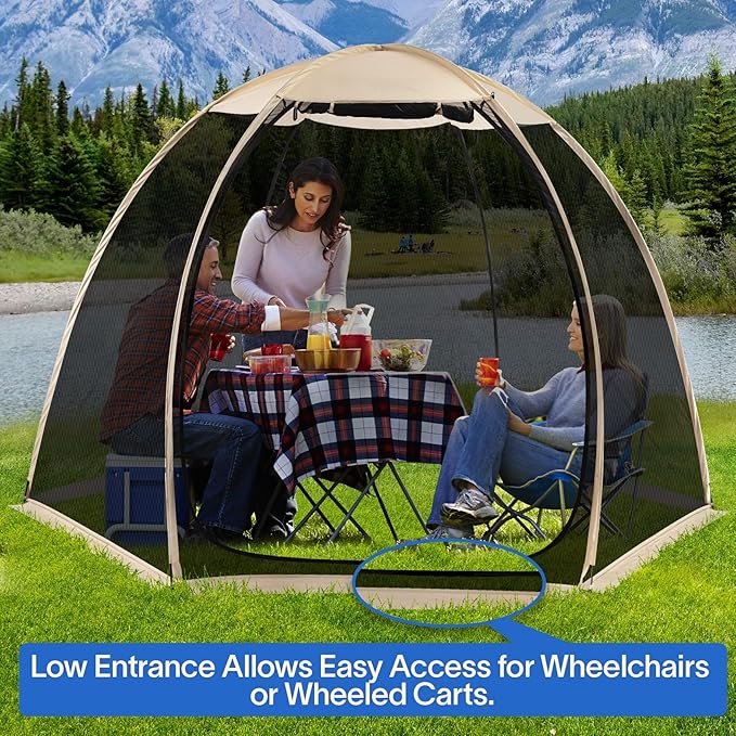 Alvantor Screen House Gazebo, 6-10-15 Person Pop Up Igloo Screened Canopy Tent with Mosquito Netting Sides, Instant UV Resistant Sun Shelter for Garden, Patio, Backyard