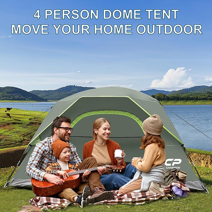 CAMPROS CP Tents for Camping 4 Person Tent Waterproof Windproof Double Layer Camping Tent, Easy Setup Dome Tent with Large Mesh Windows & Wider Door for Outdoor Camping & Hiking