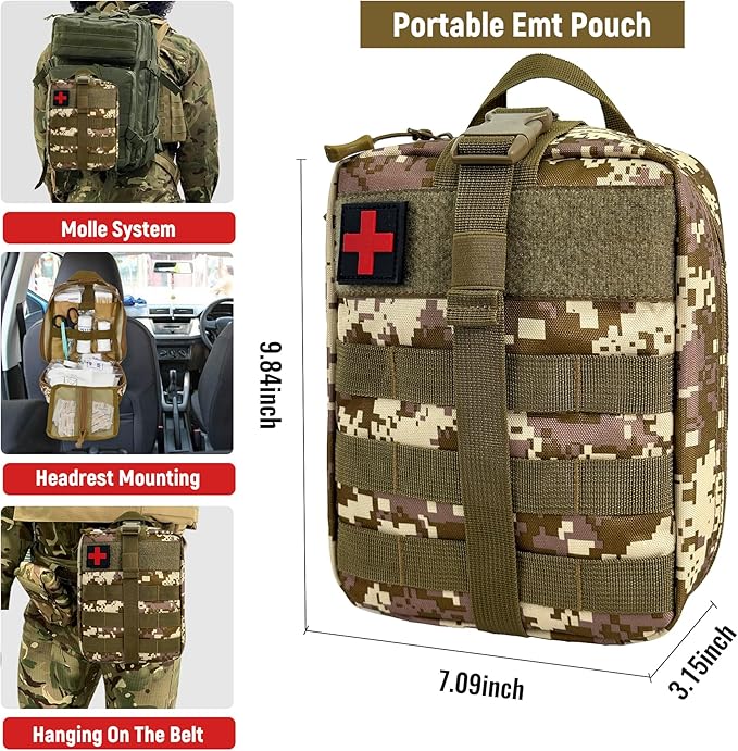 Survival First Aid Kit, MOLLE Medical Pouch Tactical First Aid Kit for Home, Car, Hiking, Travel, Camping, Desert