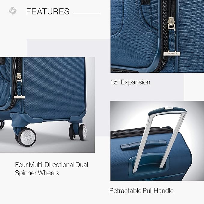 Samsonite Solyte DLX Softside Expandable Luggage with Spinner Wheels, Mediterranean Blue, Carry-On 20-Inch
