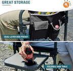 Camping Chairs Directors Chair with Side Table, Mesh Backrest Folding Lawn Chairs with Pocket, Foldable Camp Chair for Outdoor, Picnic, Sports and Fishing, Black