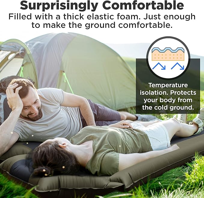 IFORREST Camping Pad with Armrest & Pillow - Self-InflatingAir Mattress, Rollover Protection, Ultra-Comfortable Mat, Lightweight for Tent, Cot, Backpacking(L/XL)