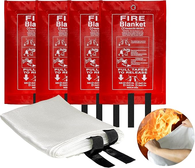40” x 40” Emergency Fire Blanket - Flame Suppression Fiberglass Blankets for Home, Kitchen, Camping, Car, Office, Warehouse, Emergency Survival Safety - Fire Extinguisher Alternative (4, 40*40)