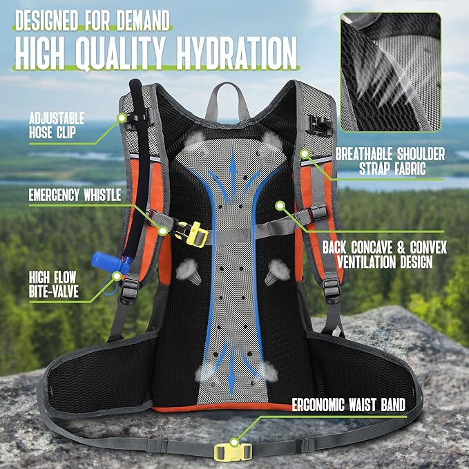 N NEVO RHINO Hydration Backpack, 18L Multipurpose Hiking Backpack with 3L Water Bladder, Water Backpack Insulated Hydration Pack Ideal for Hiking and Cycling