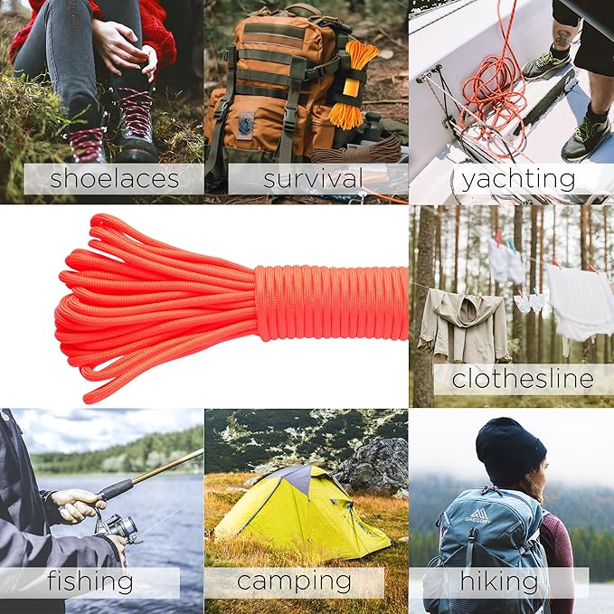 TECEUM 5/32" Paracord Rope 1000 – 1000ft / 200ft / 100ft / 50ft – Tactical Parachute Cord 4mm – 45+ Colors – Nylon String for Survival & Camping Gear – Stripe Cord for Survival – Utility Rope