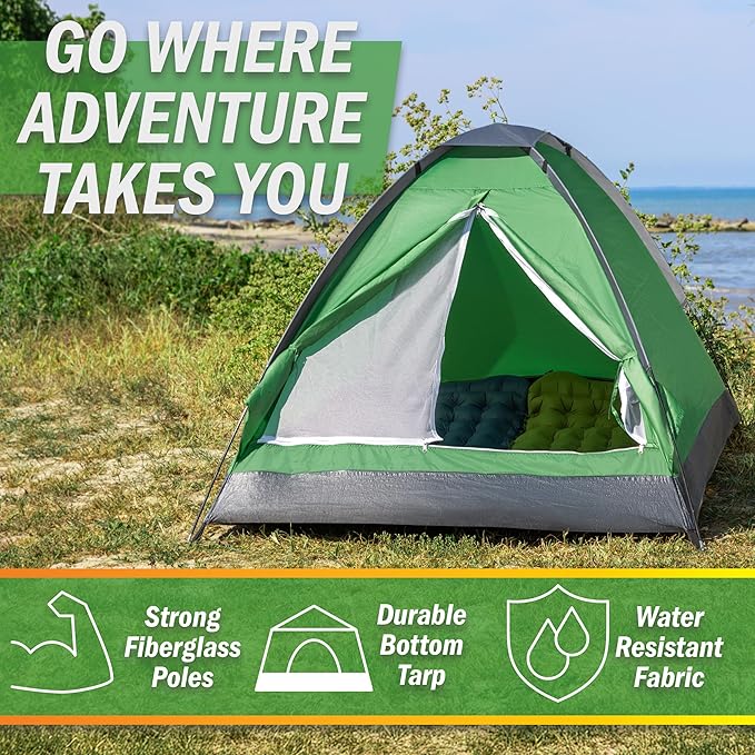 2 Person Camping Tent with Rain Fly and Carrying Bag – Lightweight Outdoor Pop Up Tents for Camping Essentials, Music Festivals, Backpacking, Hiking, or Beach Shelter by Wakeman Outdoors