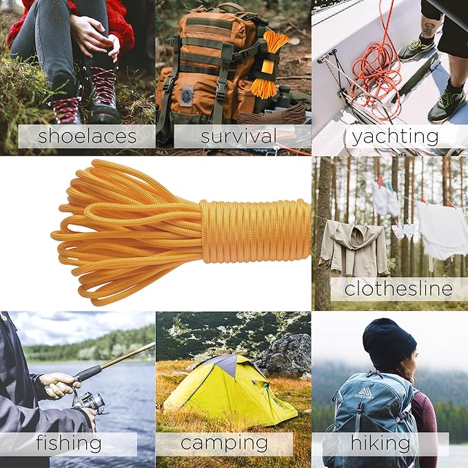 TECEUM 5/32" Paracord Rope 1000 – 1000ft / 200ft / 100ft / 50ft – Tactical Parachute Cord 4mm – 45+ Colors – Nylon String for Survival & Camping Gear – Stripe Cord for Survival – Utility Rope