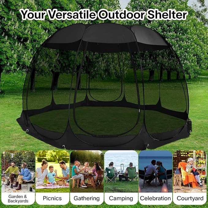 Alvantor Screen House Gazebo, 6-10-15 Person Pop Up Igloo Screened Canopy Tent with Mosquito Netting Sides, Instant UV Resistant Sun Shelter for Garden, Patio, Backyard