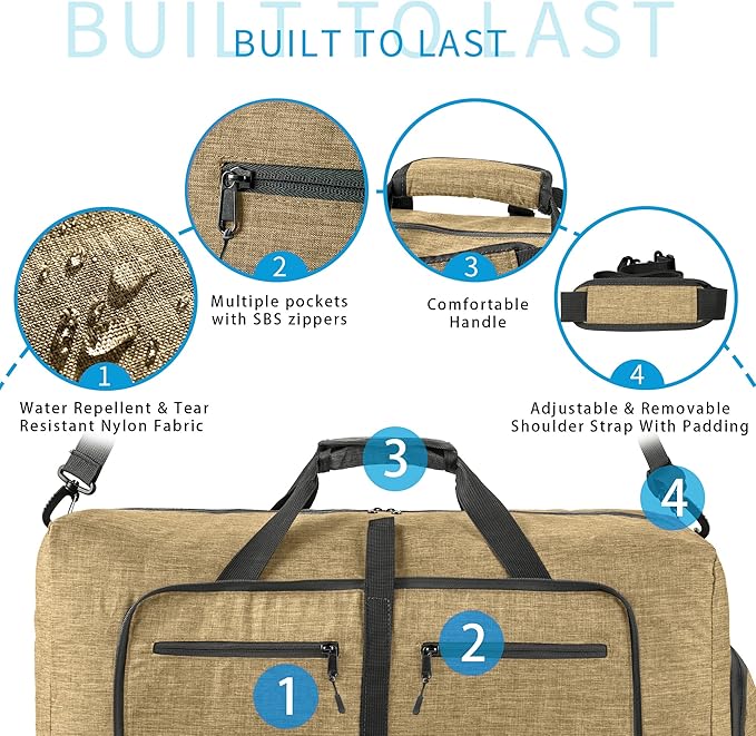 Vomgomfom Travel Duffle Bag for Men,65L 85L 115L Foldable Travel Duffel Bag with Shoes Compartment Overnight Bag for Men Women