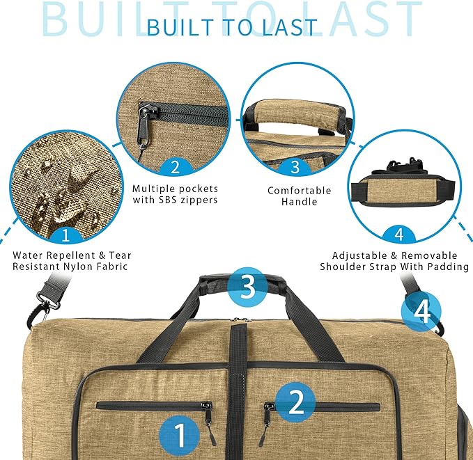 Vomgomfom Travel Duffle Bag for Men,65L 85L 115L Foldable Travel Duffel Bag with Shoes Compartment Overnight Bag for Men Women