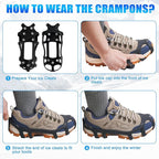 Ice Cleats for Shoes and Boots Snow Traction Cleats Crampons for Walking on Snow and Ice 9 Studs Non-Slip Overshoe Rubber Anti Slip Crampons Slip-on Stretch Footwear Winter Hiking Climbing Ice Fishing