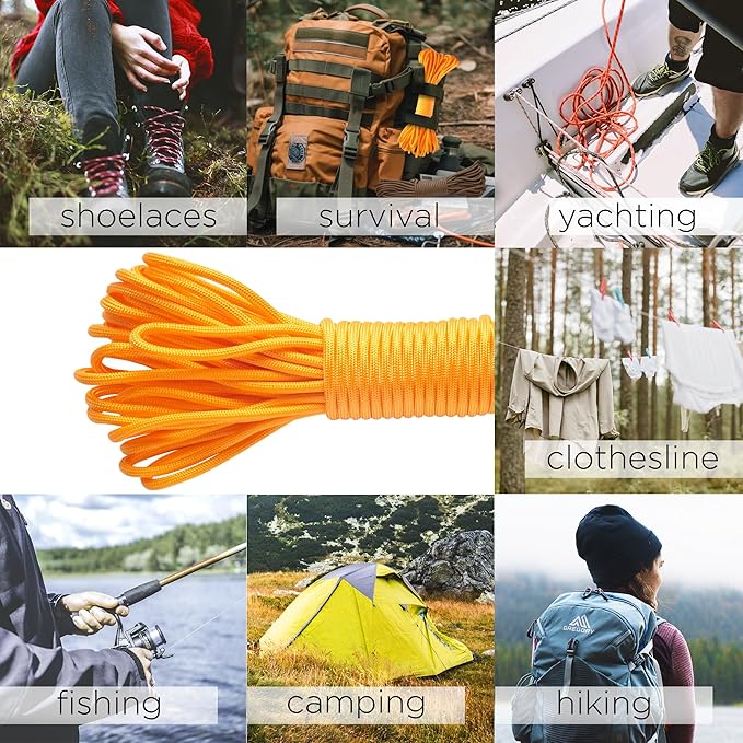 TECEUM 5/32" Paracord Rope 1000 – 1000ft / 200ft / 100ft / 50ft – Tactical Parachute Cord 4mm – 45+ Colors – Nylon String for Survival & Camping Gear – Stripe Cord for Survival – Utility Rope