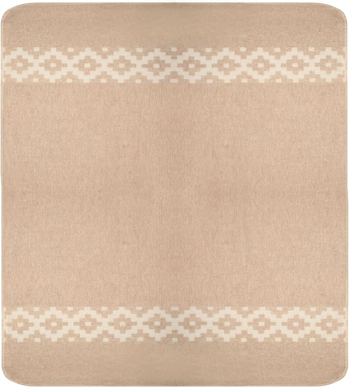Thick Alpaca Wool Blanket Heavyweight Camping Outdoors Indoors Soft Peruvian Alpaca Wool Blankets That Come in Twin Queen King Size Ethnic Design (Beige - Ivory Stripes, King)